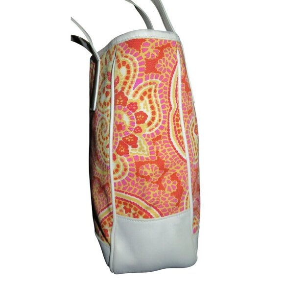 COACH Vintage Red & White Paisley Print Canvas & Leather Tote & white wristlet - Picture 4 of 16